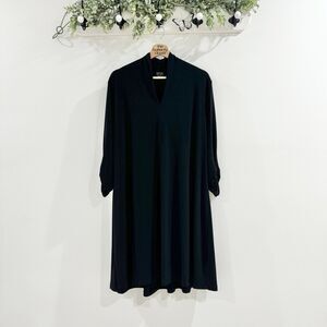 Clara Sun Woo Black V Neck Midi Long Sleeve Dress